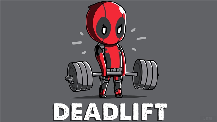 Deadpool doing a deadlift