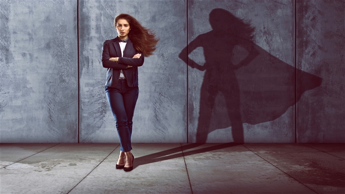Business Woman with Superhero Shadow 4K