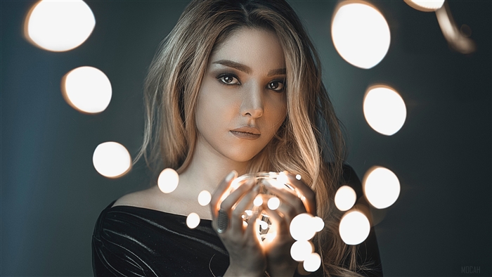 Girl With Lights In Hands