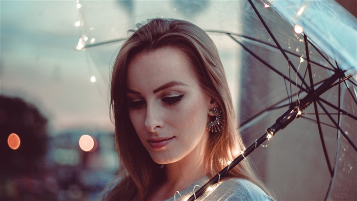 Woman with umbrella lights 4K