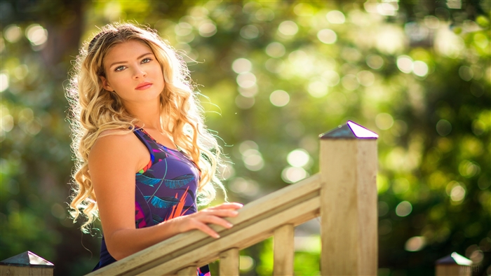 Blonde Girl with Curly Hairstyle Outdoors 4K