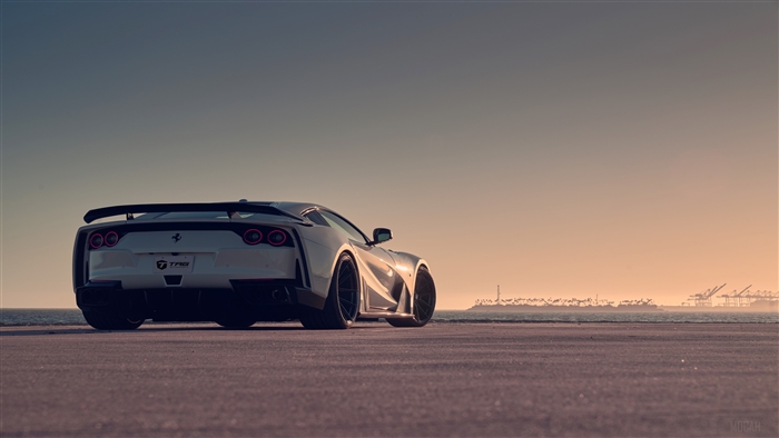 White Ferrari 812 Superfast TdF Rear View 4K