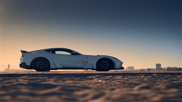 White Ferrari 812 Superfast on Beach 4K