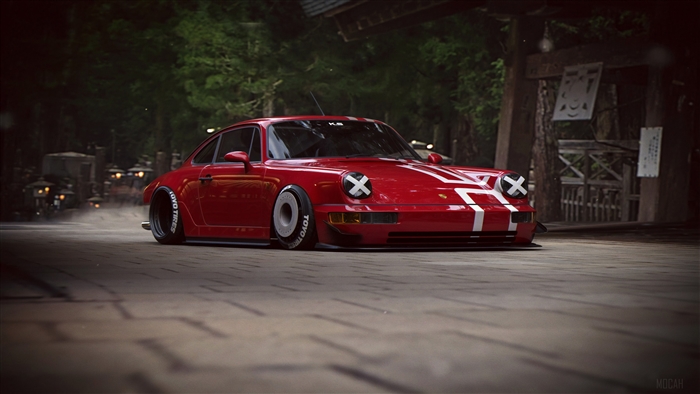 Red Porsche 911 with Toyo Tires 4K