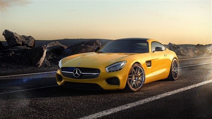Yellow Mercedes-AMG GT S Coupe on a Road