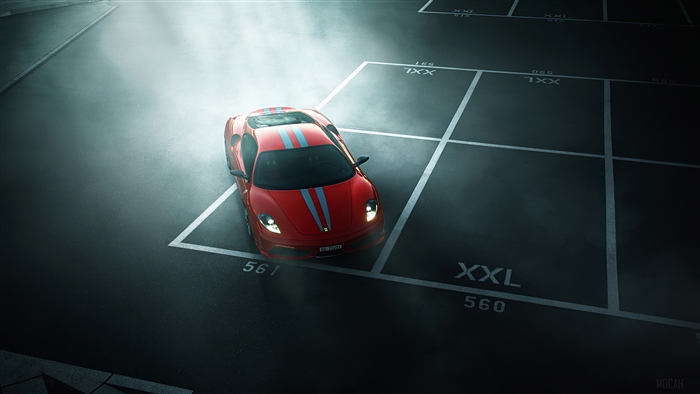 Red Ferrari Spider in a Parking Lot