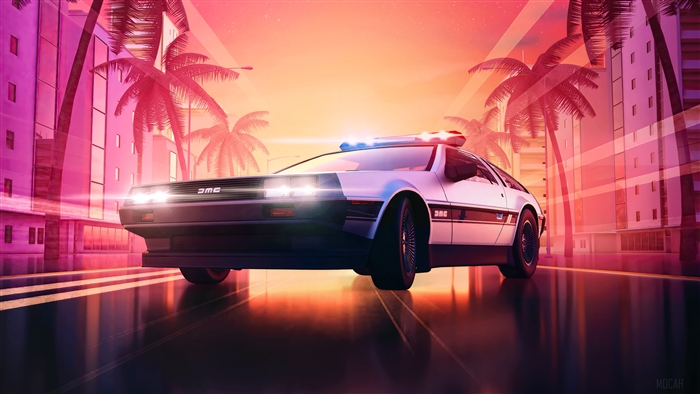Delorean Police Car in Miami Vice Style 4K