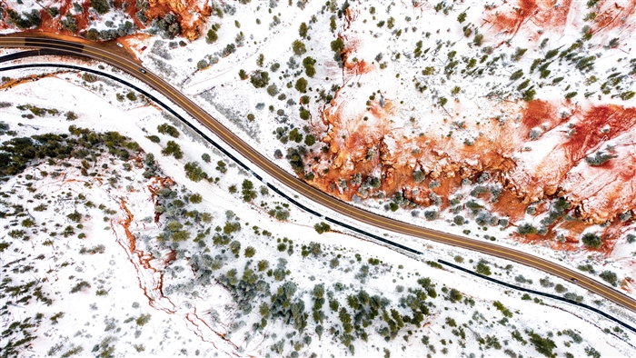 Aerial Photography Winter Road