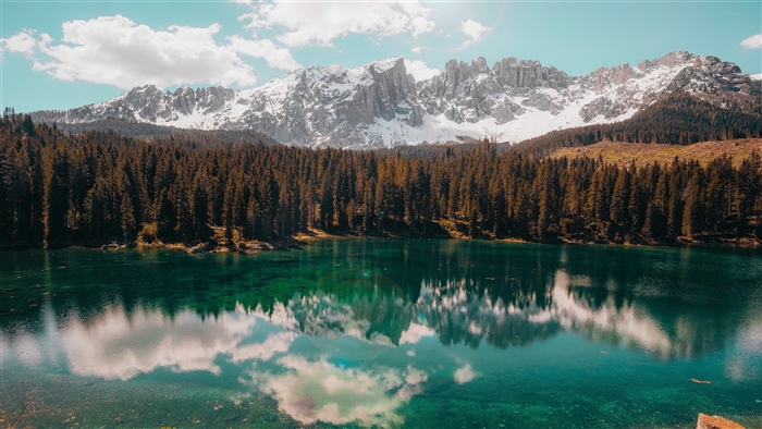 Lake with Forest and Snow-Capped Mountains 4K
