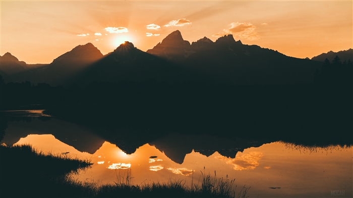 Lake Silhouette Mountains Beside