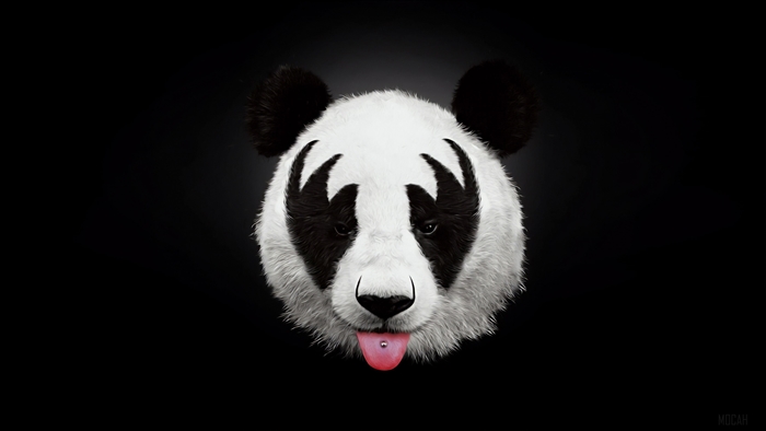 Panda with KISS makeup and tongue piercing 4K