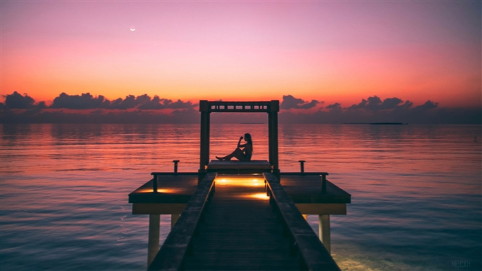 Girl Silhouette on Pier at Sunset 4K