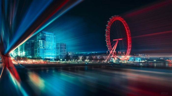 London Eye Ferris Wheel at Night 4K