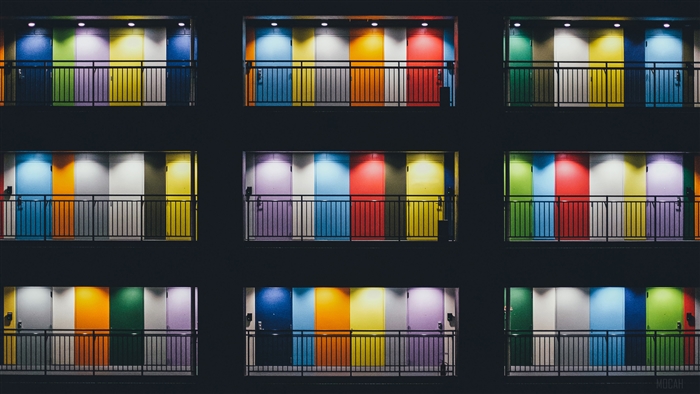 Colorful Doors Balcony Symmetry 4K