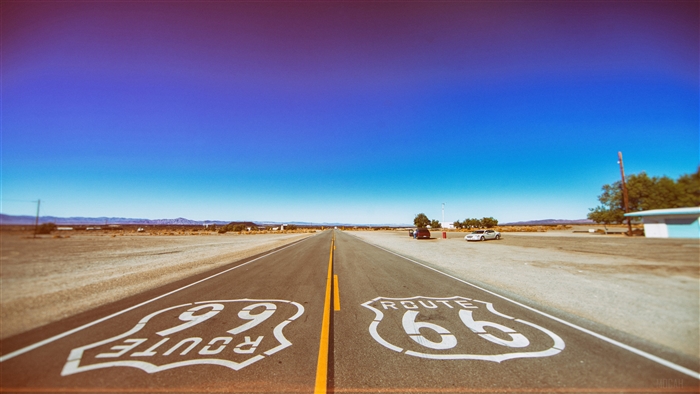 Route 66 road in a desert landscape