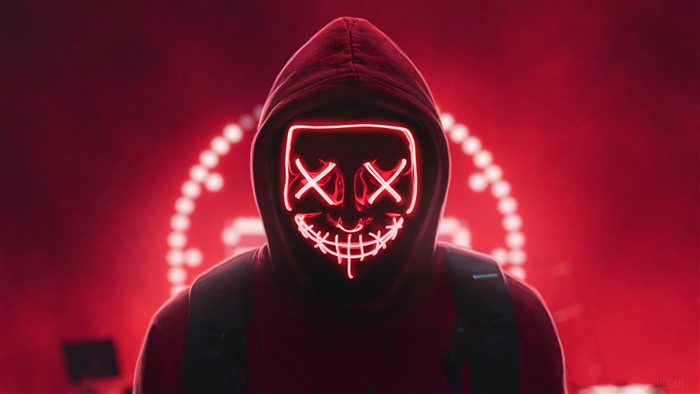 Neon Masked Man with Red Hoodie 4K