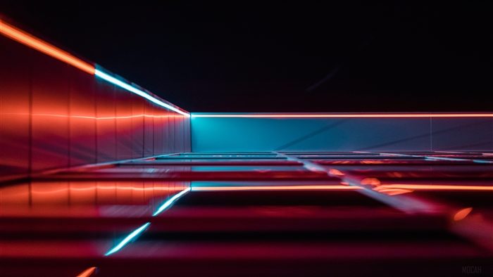 Red and Blue Neon Lights in a Grid Pattern