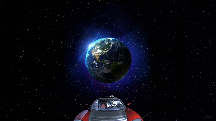Starman in a Tesla Roadster in space with Earth 4K