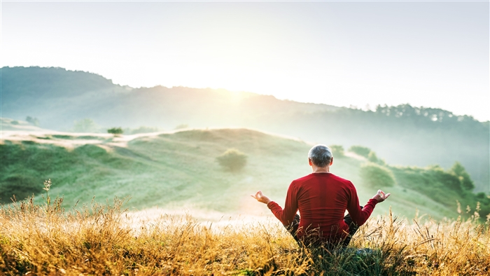 Man Meditating in Mountains 4K