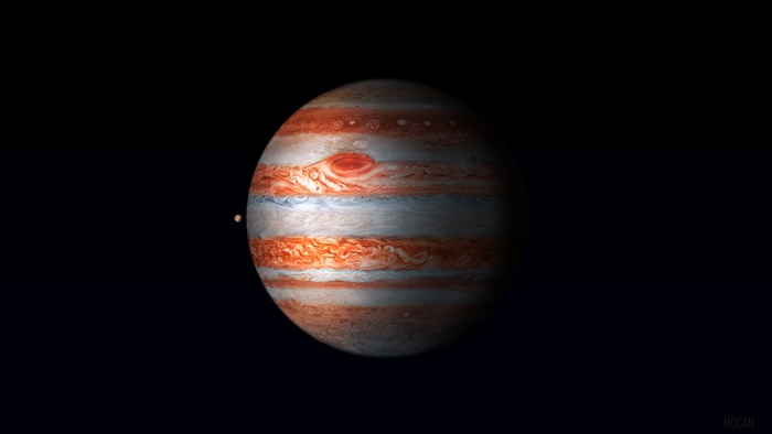 Jupiter and a moon in 4K