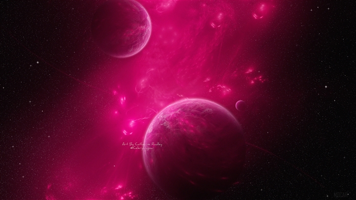 Planets and nebulae in magenta space 4K