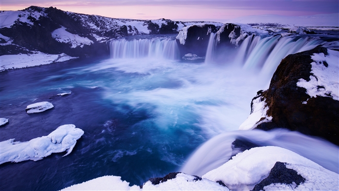 Godafoss Waterfall in Iceland during winter