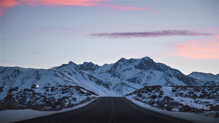 Snowy Mountain Road at Dusk 4K