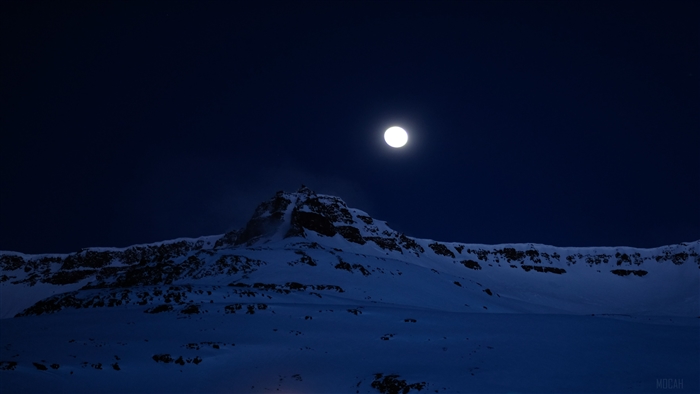 Snowy Mountain Under Full Moon 4K