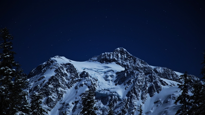 Snow Capped Mountains at Night 4K