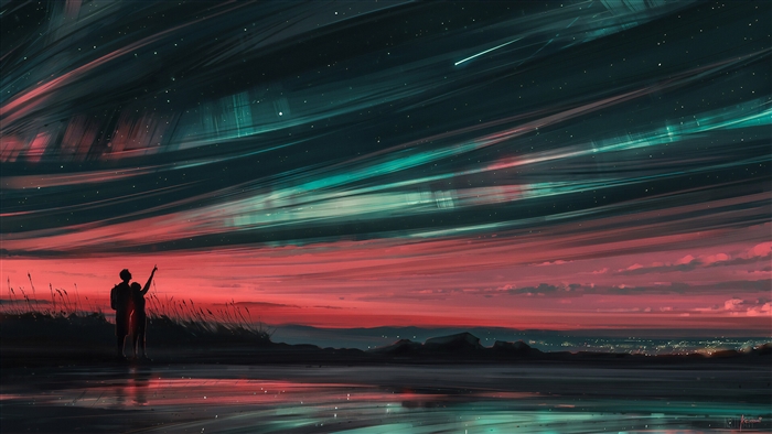 Couple Watching Aurora Borealis 4K