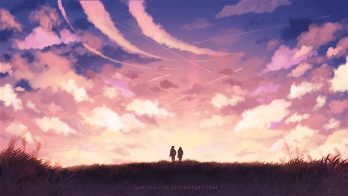 Couple Meeting Under a Sunset Sky 4K