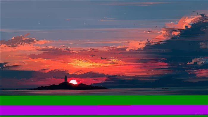 Sunset over the ocean with a lighthouse