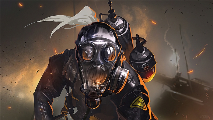 Man in gas mask with tanks, 4K