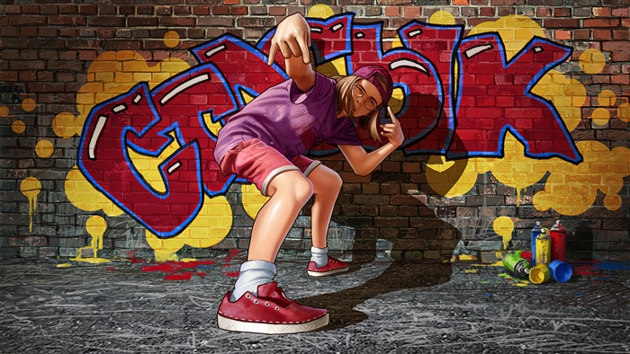 Graffiti Boy Posing in Front of Brick Wall
