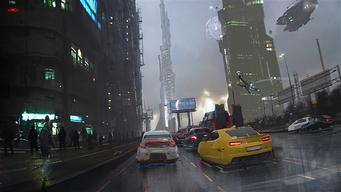 Futuristic City Traffic Jam 4K