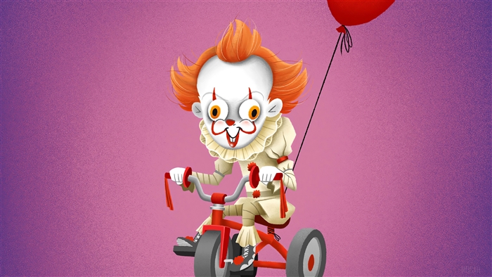Pennywise the Clown on a Tricycle with a Red Balloon 4K