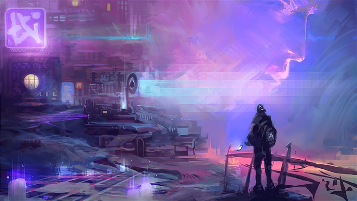 Futuristic Cityscape with a Lone Figure