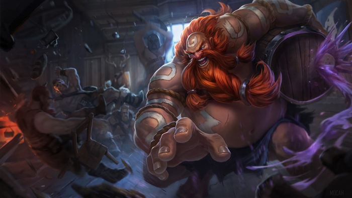 Gragas Charging with Barrel in LoL 4K Art