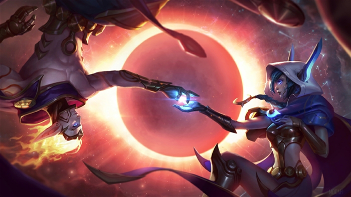 Cosmic Dusk Xayah and Cosmic Dawn Rakan from League of Legends 4K