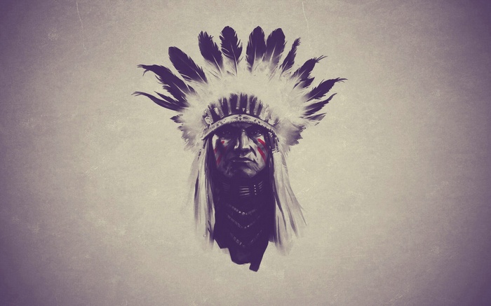 Native American man wearing a feathered headdress