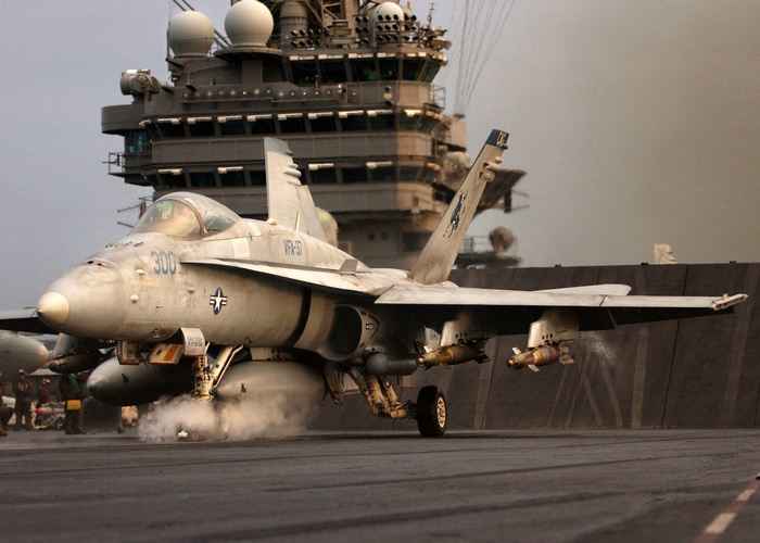 F/A-18 Super Hornet on aircraft carrier