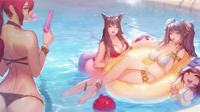 Girls from League of Legends in Pool Party outfits