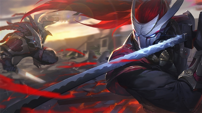 Blood Moon Yasuo and Rengar from League of Legends 4K