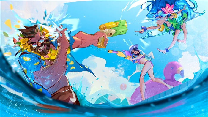 Pool Party Gangplank, Zoe, and Caitlyn from League of Legends 4K