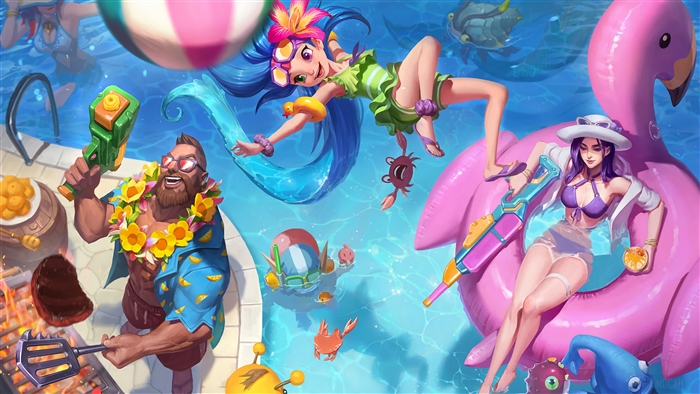 Pool Party Zoe, Caitlyn, and Gangplank from League of Legends 4K