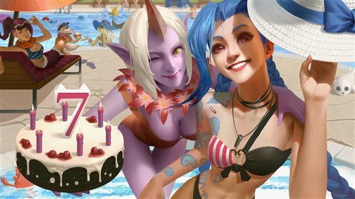 Pool Party Jinx and Soraka from League of Legends 4K