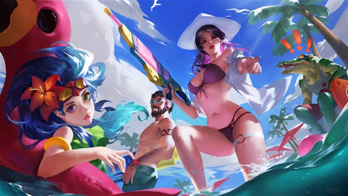 Pool Party Zoe, Caitlyn, Graves, and Renekton from League of Legends 4K
