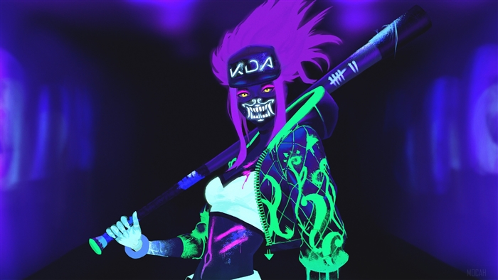 Neon Akali from K/DA in League of Legends 4K