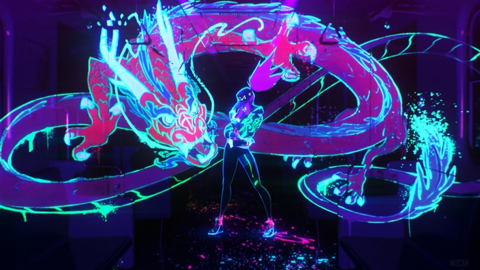Akali from K/DA with a Neon Dragon
