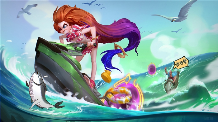 Pool Party Zoe from League of Legends on a Jet Ski